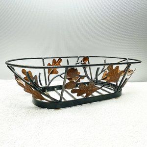 EUC Leaf & Acorn Metal Basket, Fall, Rustic, 12 1/2" L x 3 1/2" T x 6 1/4" W